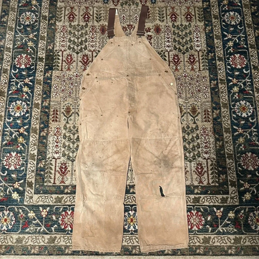 Vintage 70s Carhartt Men's Tan Duck Canvas Bib Overalls‎ Workwear Vintage
